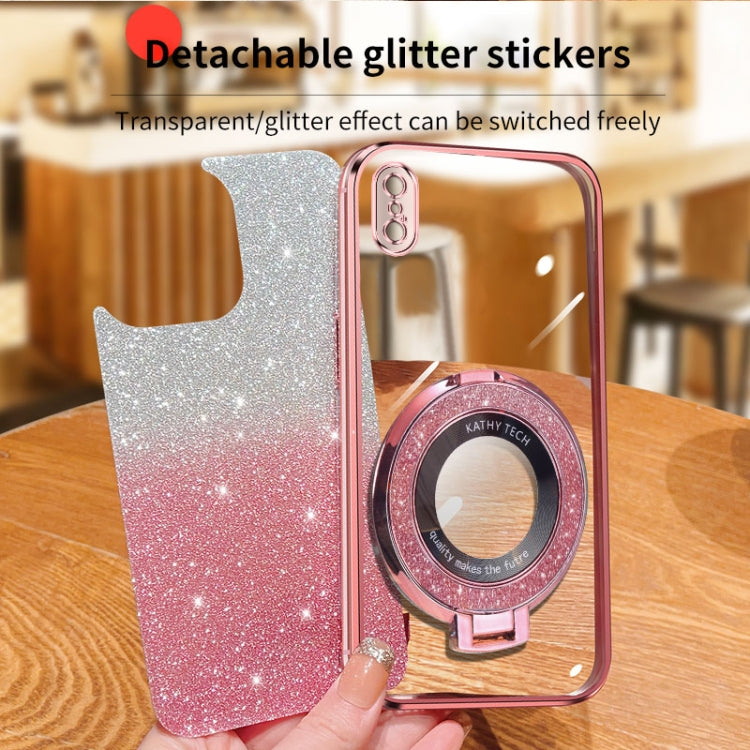 For iPhone X / XS Plated Gradient Glitter Round Holder TPU Phone Case