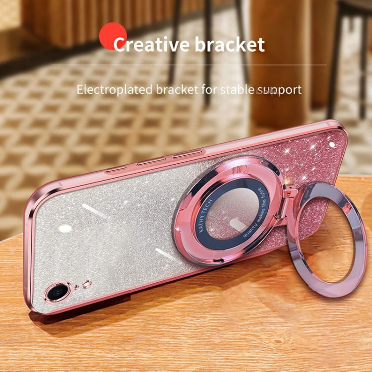 For iPhone XR Plated Gradient Glitter Round Holder TPU Phone Case