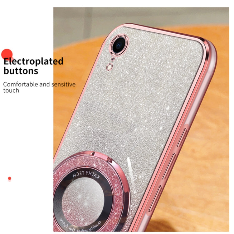 For iPhone XR Plated Gradient Glitter Round Holder TPU Phone Case