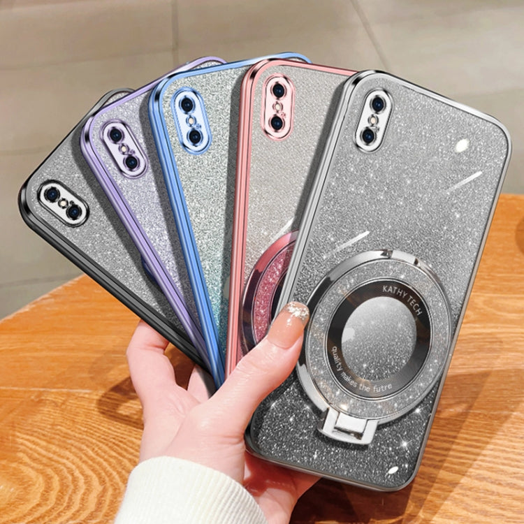 For iPhone XS Max Plated Gradient Glitter Round Holder TPU Phone Case