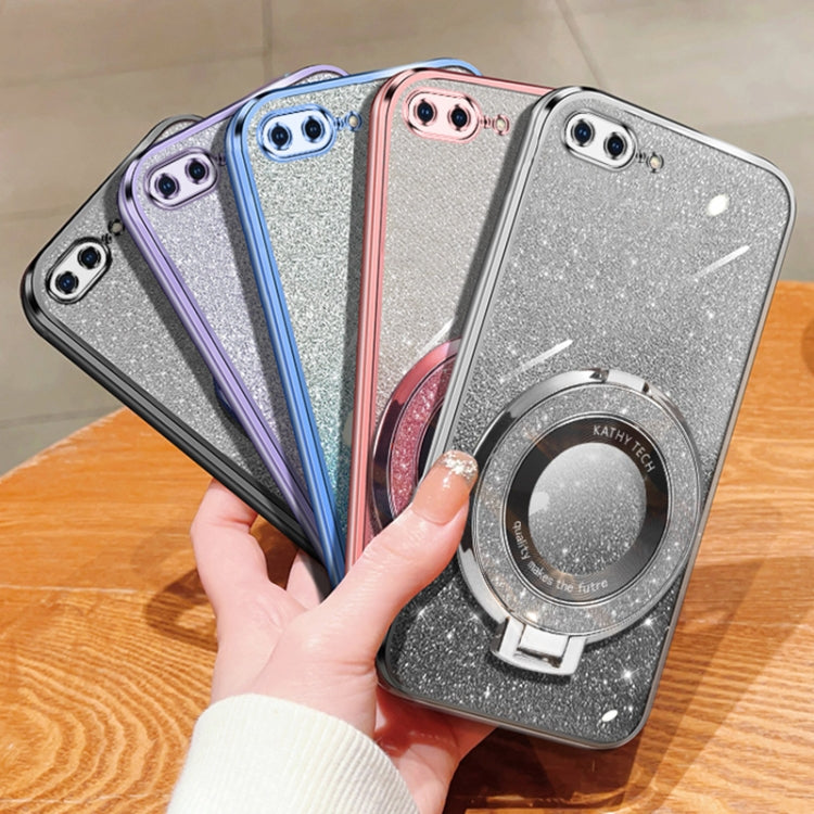 For iPhone 7 Plus / 8 Plus Plated Gradient Glitter Round Holder TPU Phone Case