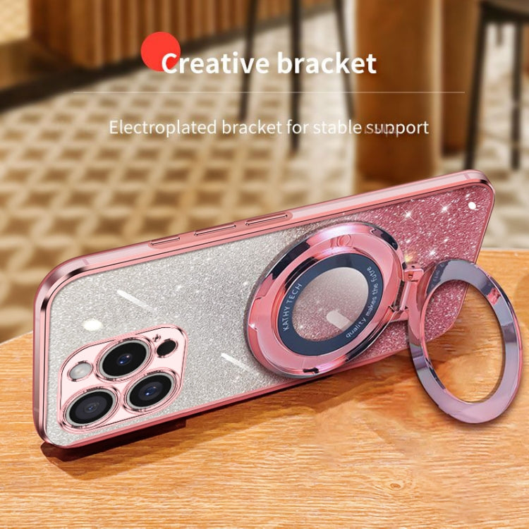 For iPhone 16 Pro Max Plated Gradient Glitter Round Holder TPU Phone Case