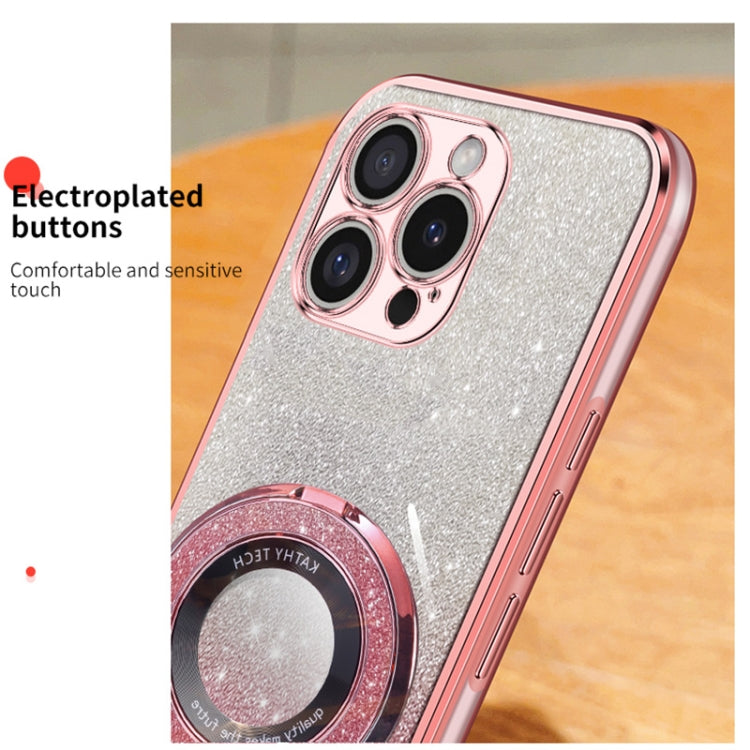 For iPhone 16 Pro Plated Gradient Glitter Round Holder TPU Phone Case