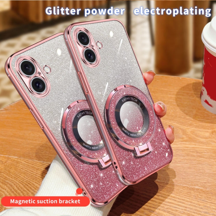 For iPhone 16 Plated Gradient Glitter Round Holder TPU Phone Case