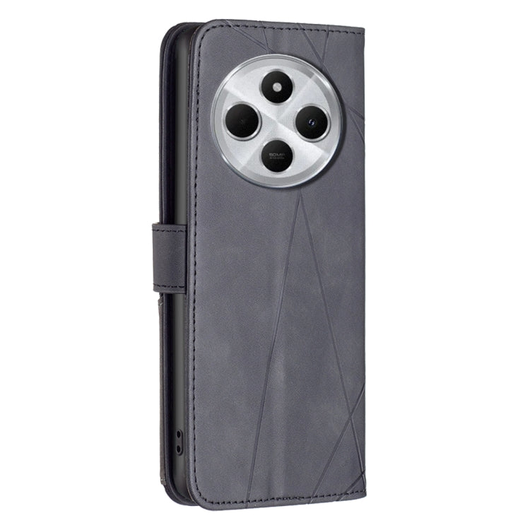 For Redmi 14C 4G Magnetic Buckle Rhombus Texture Leather Phone Case