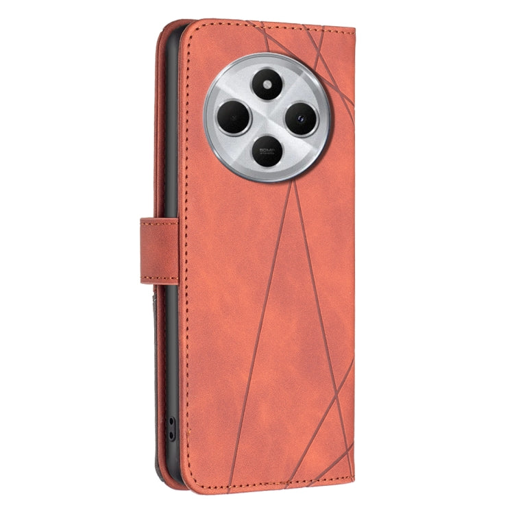 For Redmi 14C 4G Magnetic Buckle Rhombus Texture Leather Phone Case