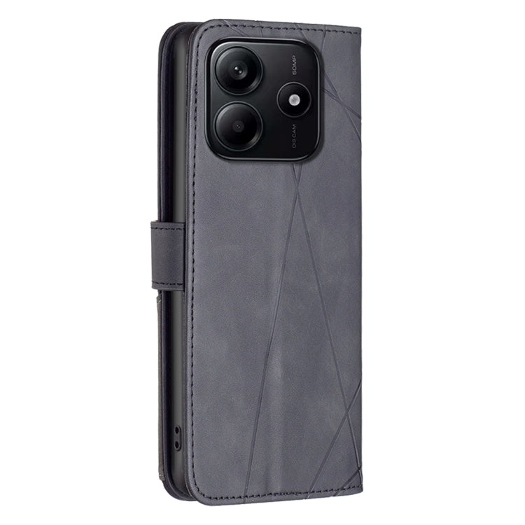 For Redmi Note 14 5G Magnetic Buckle Rhombus Texture Leather Phone Case