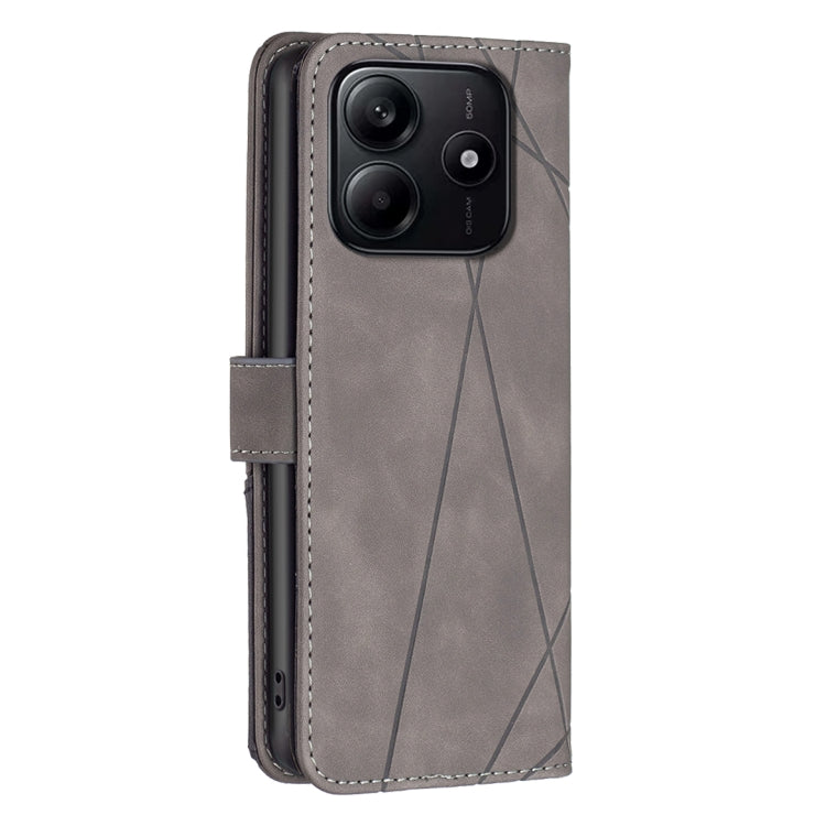 For Redmi Note 14 5G Magnetic Buckle Rhombus Texture Leather Phone Case