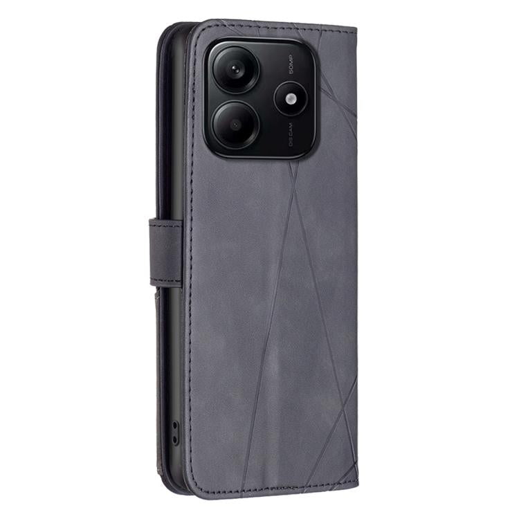 For Redmi Note 14 4G 163.25mm Magnetic Buckle Rhombus Texture Leather Phone Case