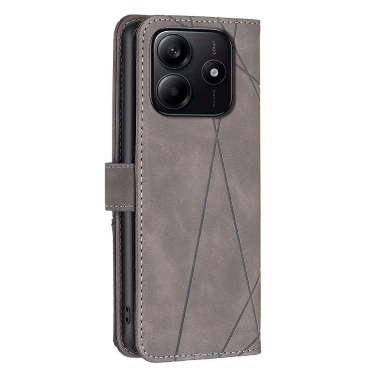 For Redmi Note 14 4G 163.25mm Magnetic Buckle Rhombus Texture Leather Phone Case