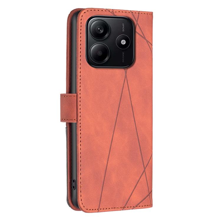 For Redmi Note 14 4G 163.25mm Magnetic Buckle Rhombus Texture Leather Phone Case