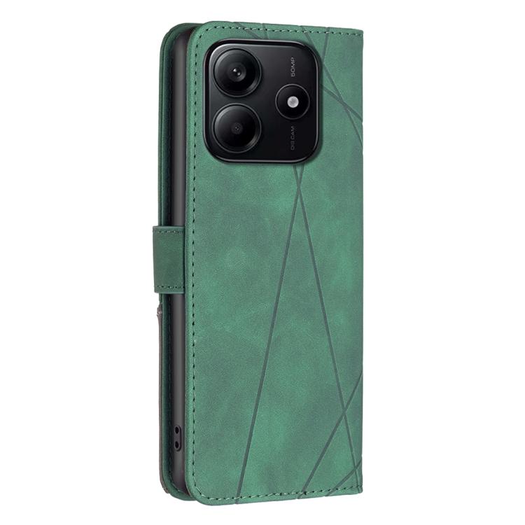For Redmi Note 14 4G 163.25mm Magnetic Buckle Rhombus Texture Leather Phone Case