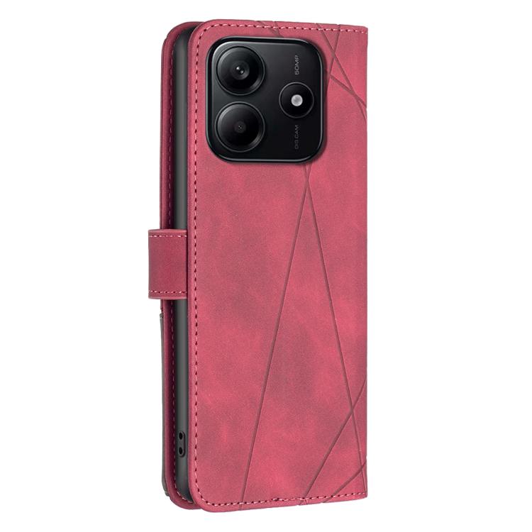 For Redmi Note 14 4G 163.25mm Magnetic Buckle Rhombus Texture Leather Phone Case