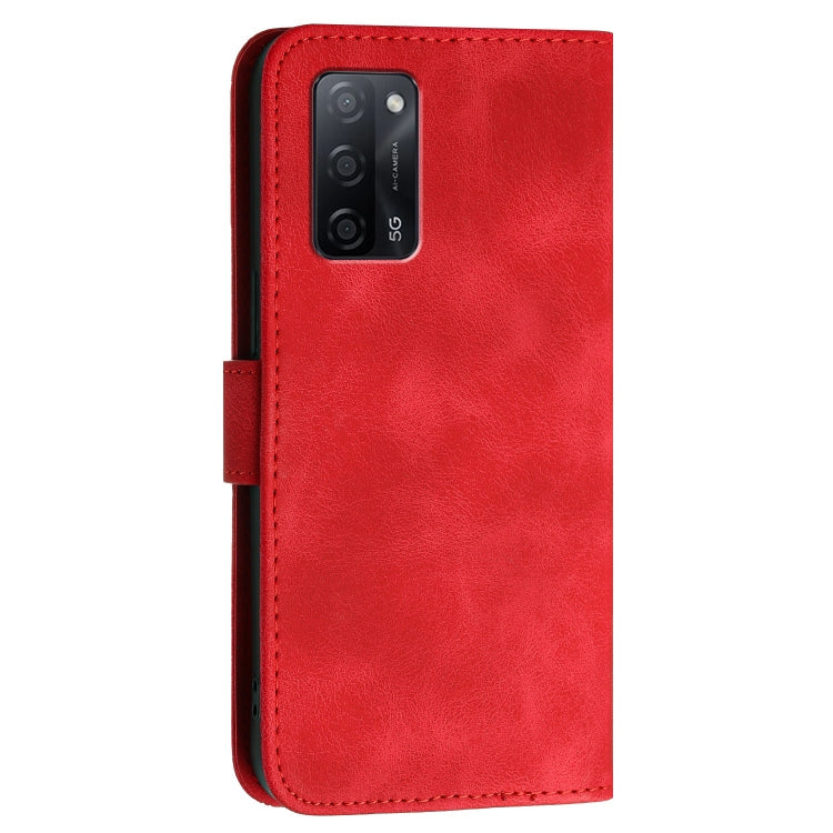 For OPPO A55 5G / A53s 5G Grid Butterfly Embossed Pattern Leather Phone Case with Lanyard