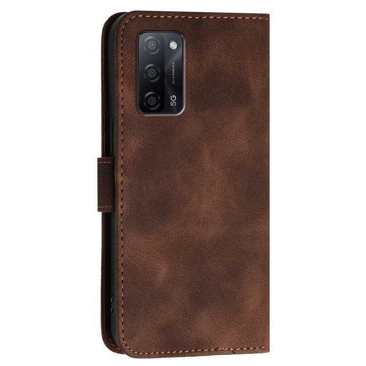 For OPPO A55 5G / A53s 5G Grid Butterfly Embossed Pattern Leather Phone Case with Lanyard