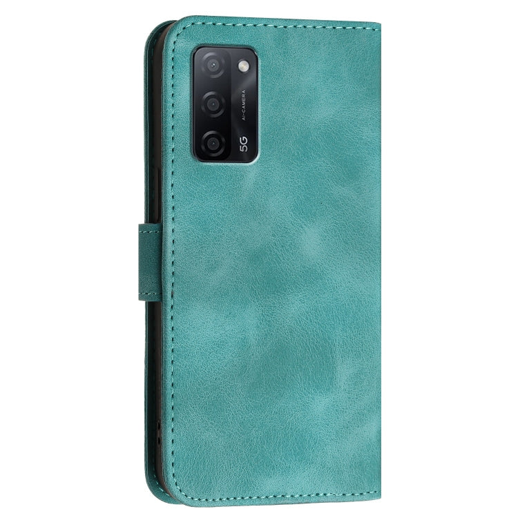 For OPPO A55 5G / A53s 5G Grid Butterfly Embossed Pattern Leather Phone Case with Lanyard