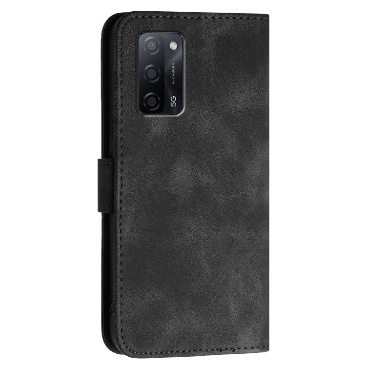For OPPO A54 4G / A16 Grid Butterfly Embossed Pattern Leather Phone Case with Lanyard