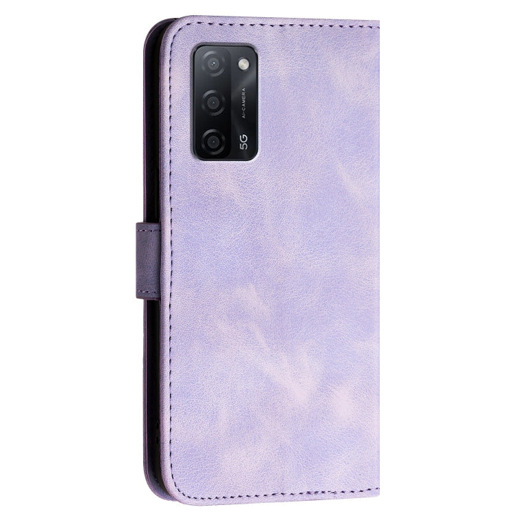 For OPPO A54 4G / A16 Grid Butterfly Embossed Pattern Leather Phone Case with Lanyard