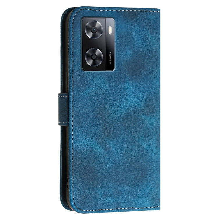 For OPPO A57 4G Grid Butterfly Embossed Pattern Leather Phone Case with Lanyard