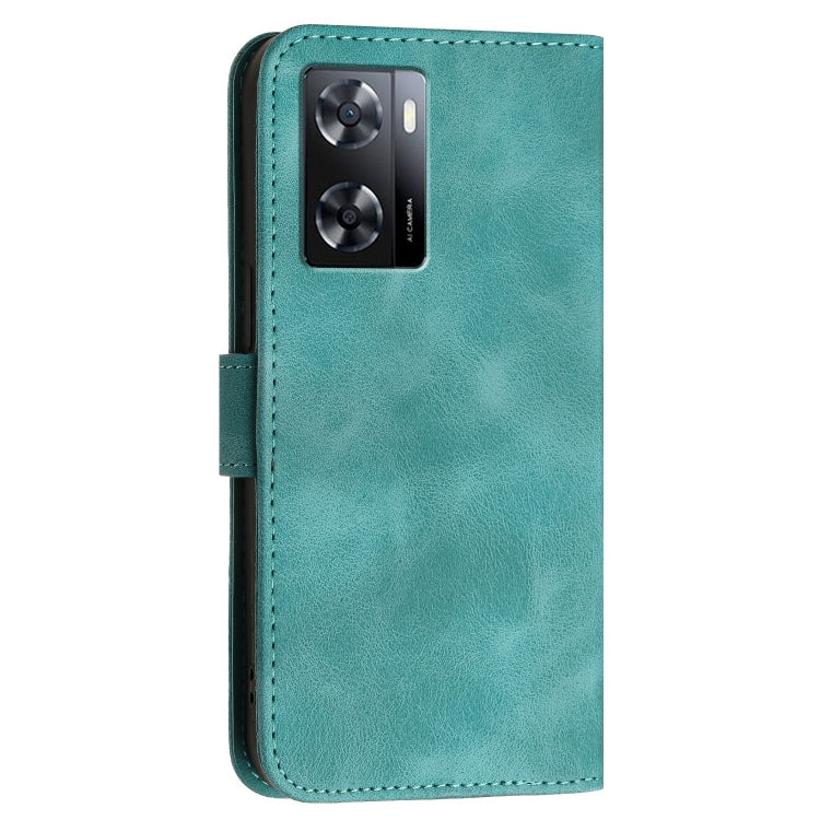 For OPPO A57 4G Grid Butterfly Embossed Pattern Leather Phone Case with Lanyard