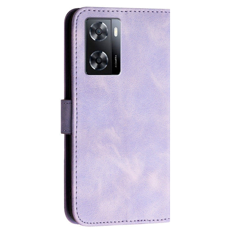 For OPPO A57 4G Grid Butterfly Embossed Pattern Leather Phone Case with Lanyard