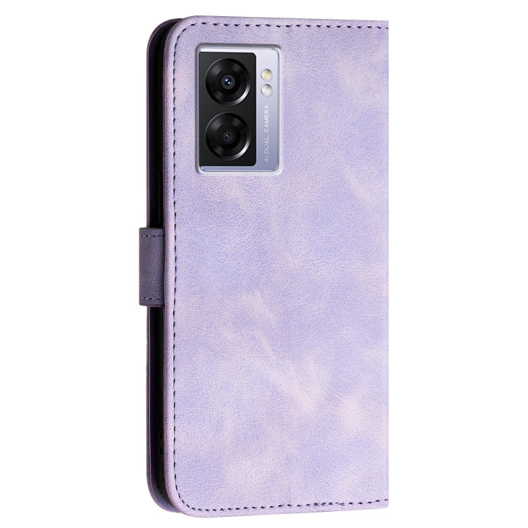 For OPPO A57 5G / A77 5G Grid Butterfly Embossed Pattern Leather Phone Case with Lanyard