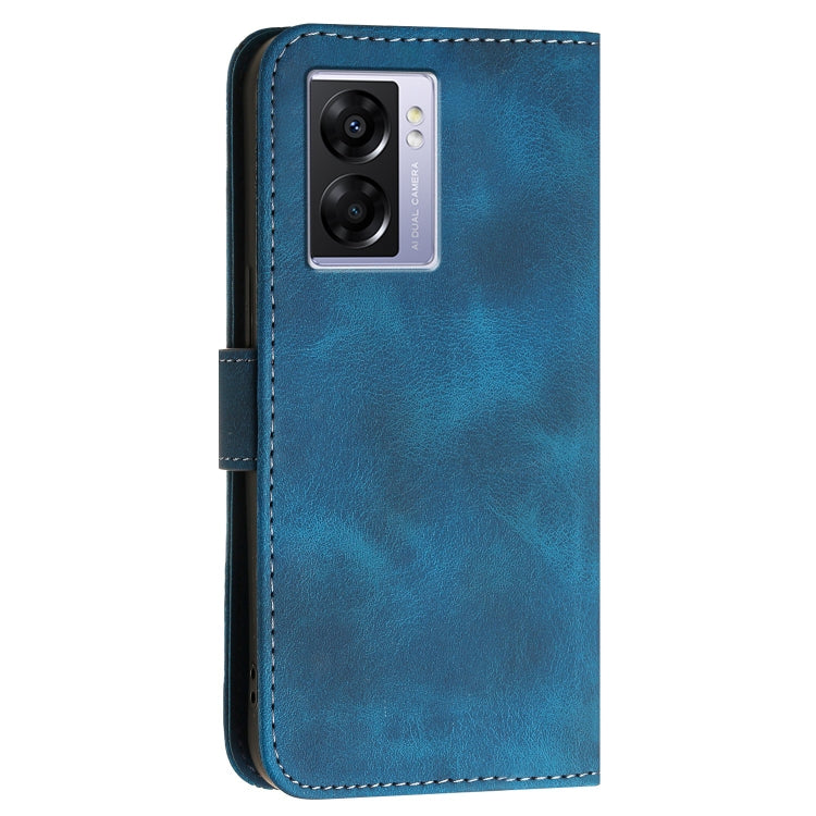 For OPPO A57 4G Global Grid Butterfly Embossed Pattern Leather Phone Case with Lanyard