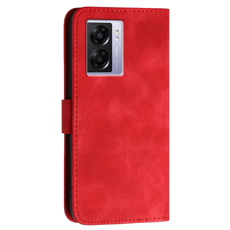 For OPPO A57 4G Global Grid Butterfly Embossed Pattern Leather Phone Case with Lanyard