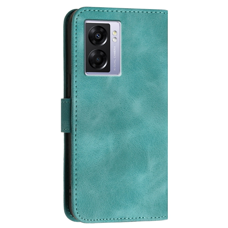 For OPPO A57s 4G Global Grid Butterfly Embossed Pattern Leather Phone Case with Lanyard