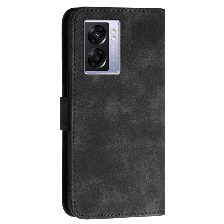 For OPPO A77 4G Global Grid Butterfly Embossed Pattern Leather Phone Case with Lanyard