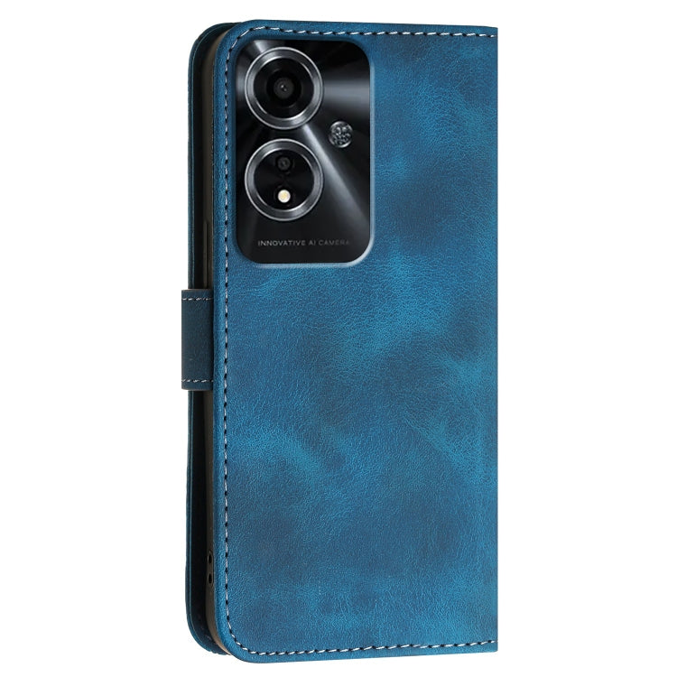 For OPPO A59 5G Grid Butterfly Embossed Pattern Leather Phone Case with Lanyard