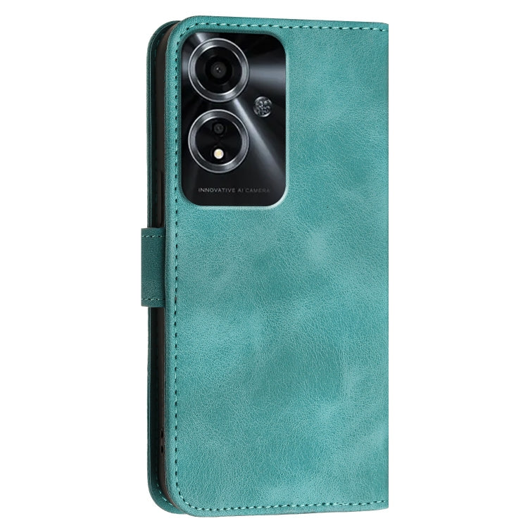 For OPPO A59 5G Grid Butterfly Embossed Pattern Leather Phone Case with Lanyard