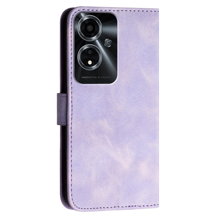 For OPPO A59 5G Grid Butterfly Embossed Pattern Leather Phone Case with Lanyard