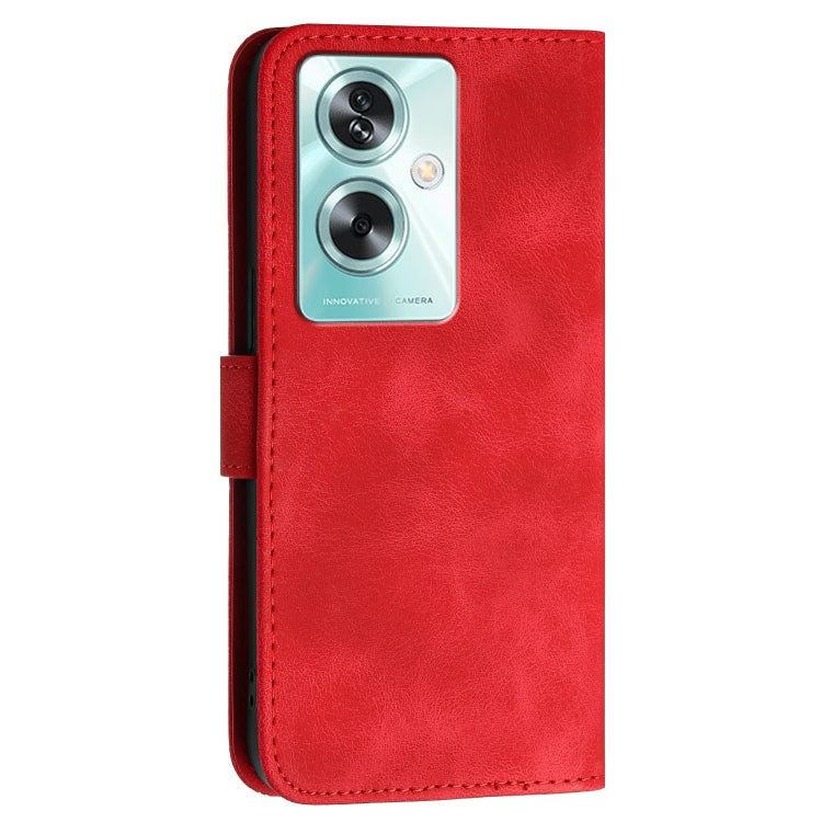 For OPPO A79 5G Global Grid Butterfly Embossed Pattern Leather Phone Case with Lanyard