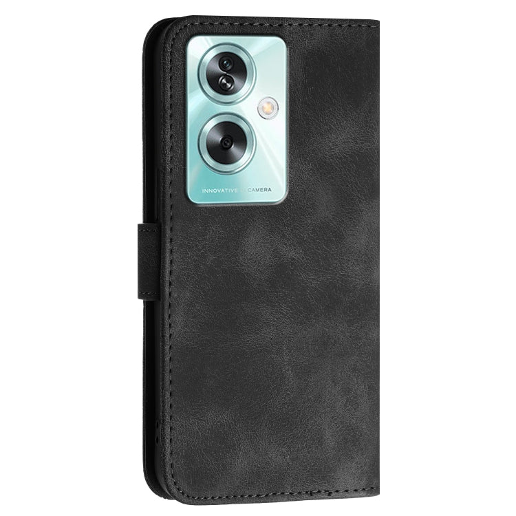 For OPPO A79 5G Global Grid Butterfly Embossed Pattern Leather Phone Case with Lanyard