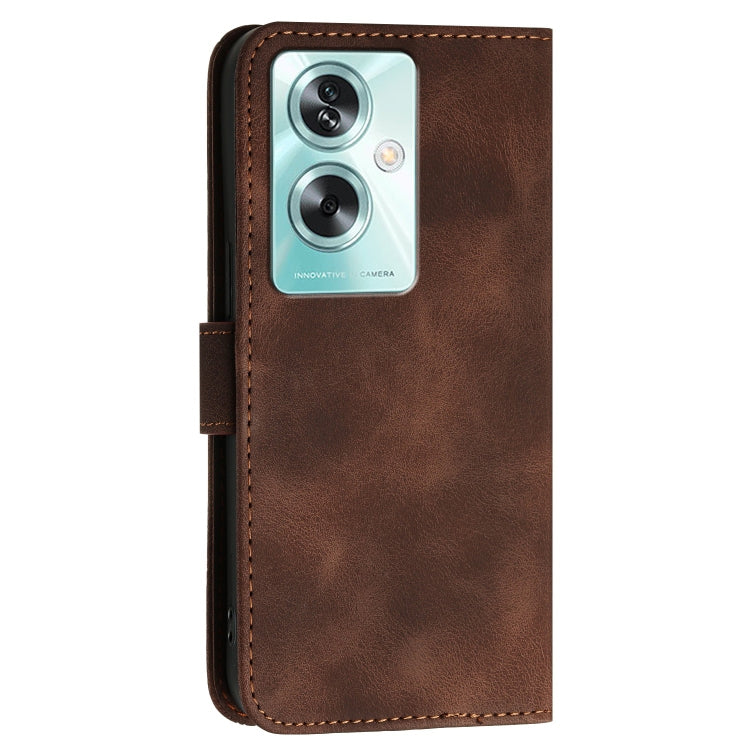 For OPPO A79 5G Global Grid Butterfly Embossed Pattern Leather Phone Case with Lanyard