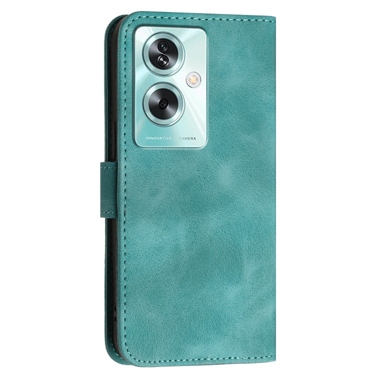 For OPPO A79 5G Global Grid Butterfly Embossed Pattern Leather Phone Case with Lanyard