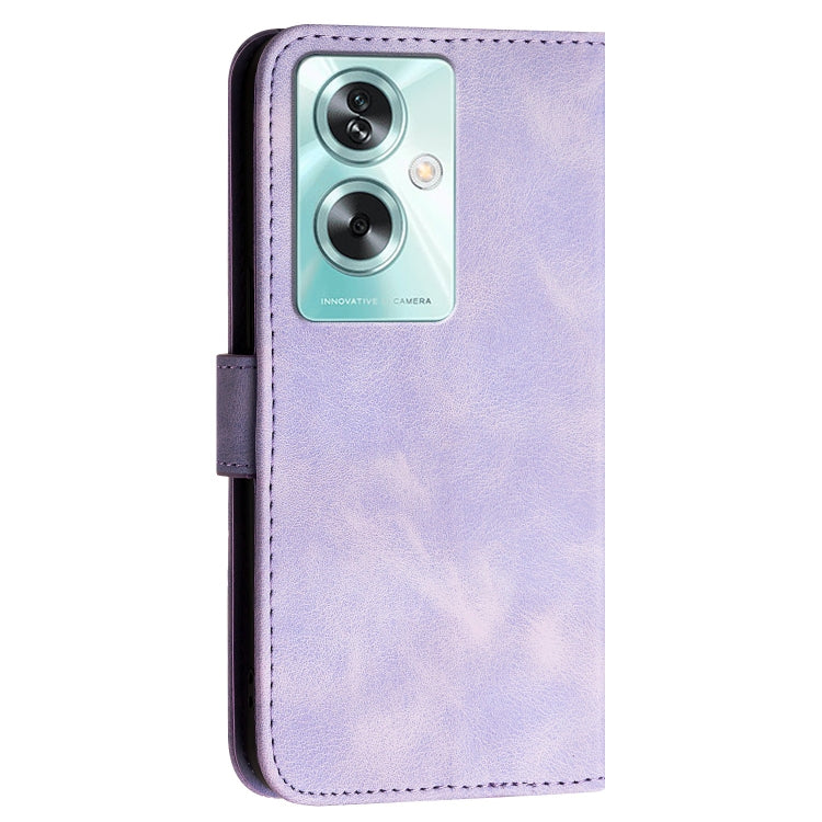 For OPPO A79 5G Global Grid Butterfly Embossed Pattern Leather Phone Case with Lanyard