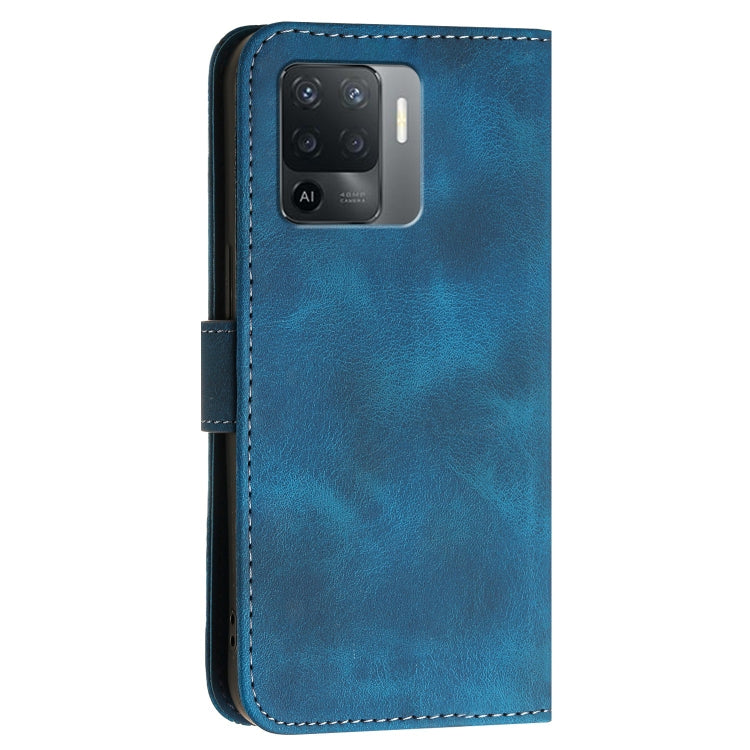 For OPPO Reno5 F 4G / Reno5 Lite Grid Butterfly Embossed Pattern Leather Phone Case with Lanyard