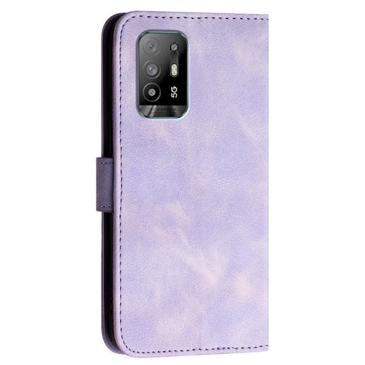 For OPPO A95 5G / Reno5 Z Grid Butterfly Embossed Pattern Leather Phone Case with Lanyard