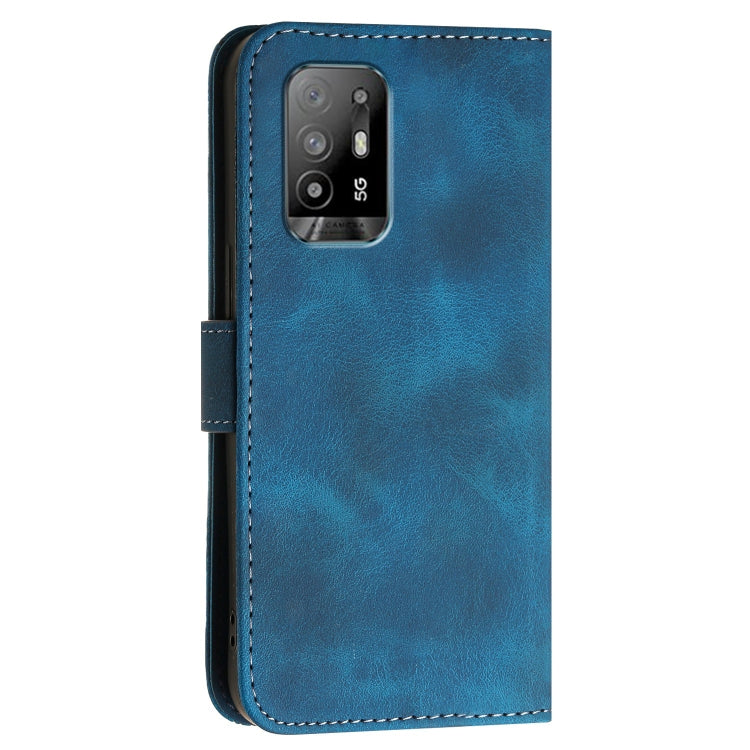 For OPPO Reno5 Lite Grid Butterfly Embossed Pattern Leather Phone Case with Lanyard