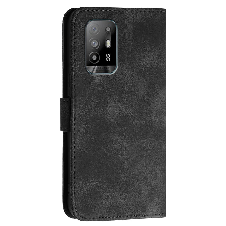 For OPPO Reno5 Lite Grid Butterfly Embossed Pattern Leather Phone Case with Lanyard