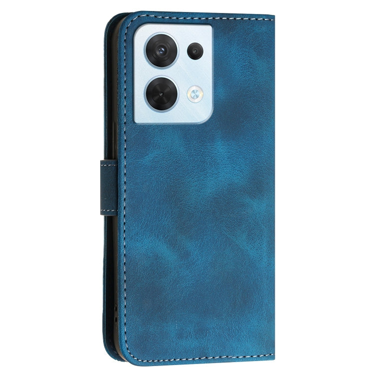 For OPPO Reno8 5G Global Grid Butterfly Embossed Pattern Leather Phone Case with Lanyard