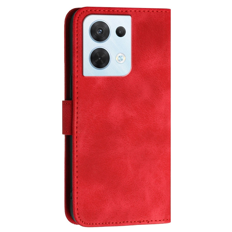 For OPPO Reno8 5G Global Grid Butterfly Embossed Pattern Leather Phone Case with Lanyard