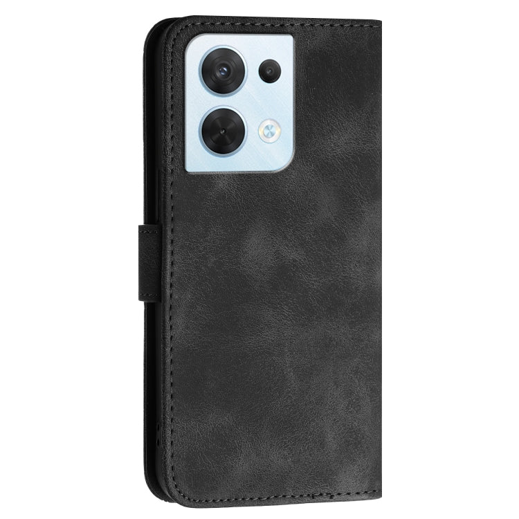 For OPPO Reno8 5G Global Grid Butterfly Embossed Pattern Leather Phone Case with Lanyard