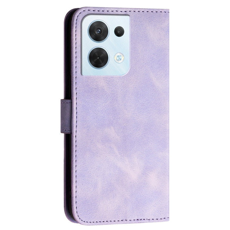 For OPPO Reno8 5G Global Grid Butterfly Embossed Pattern Leather Phone Case with Lanyard