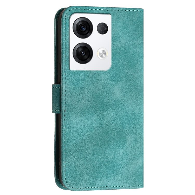 For OPPO Reno8 Pro 5G Global Grid Butterfly Embossed Pattern Leather Phone Case with Lanyard