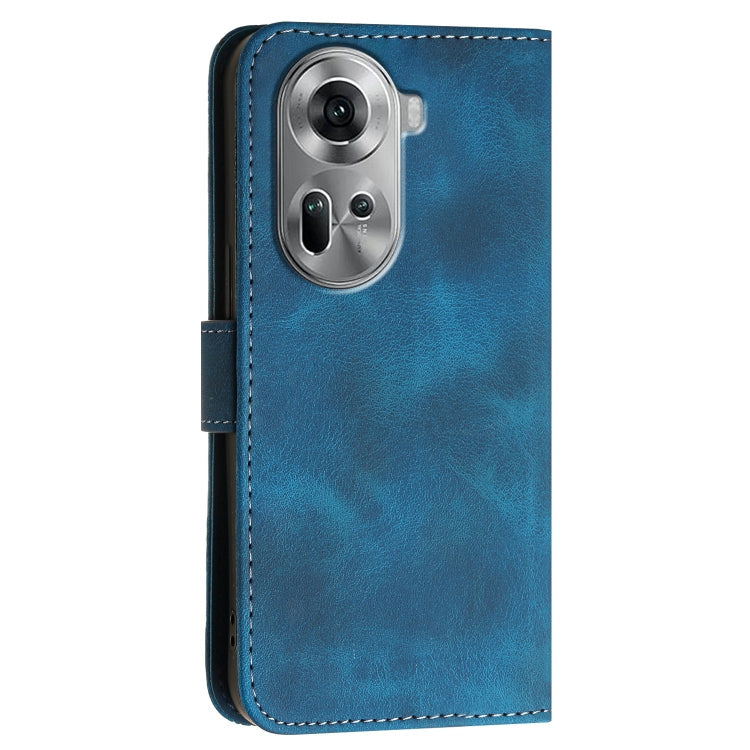For OPPO Reno11 Global Grid Butterfly Embossed Pattern Leather Phone Case with Lanyard