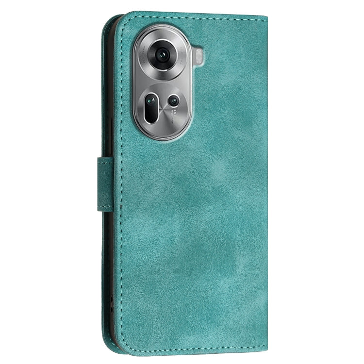 For OPPO Reno11 Global Grid Butterfly Embossed Pattern Leather Phone Case with Lanyard
