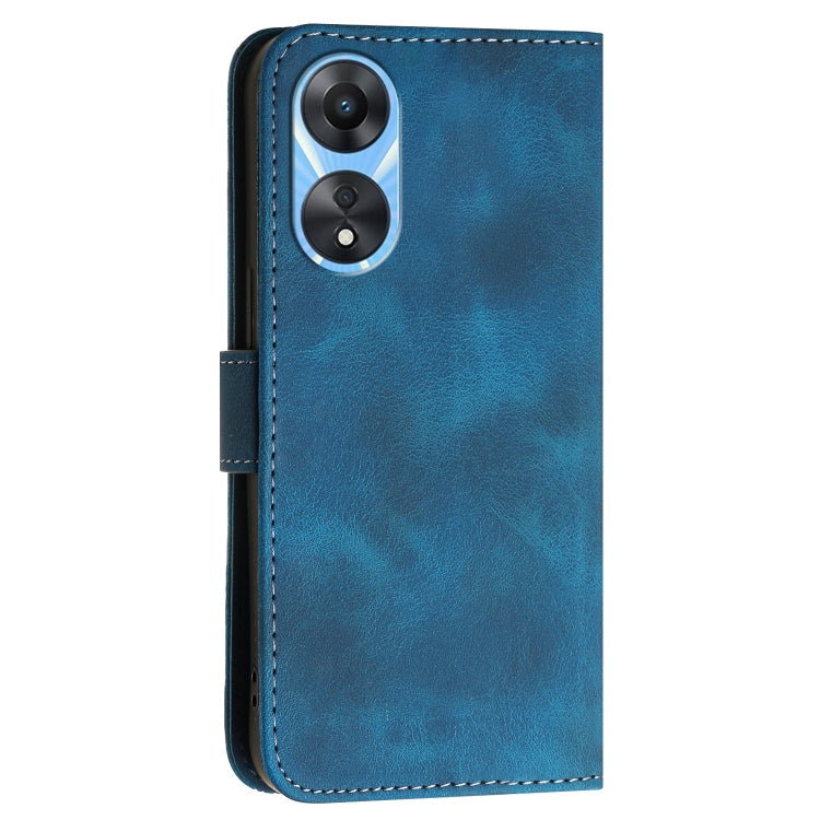 For OPPO A58 4G Grid Butterfly Embossed Pattern Leather Phone Case with Lanyard